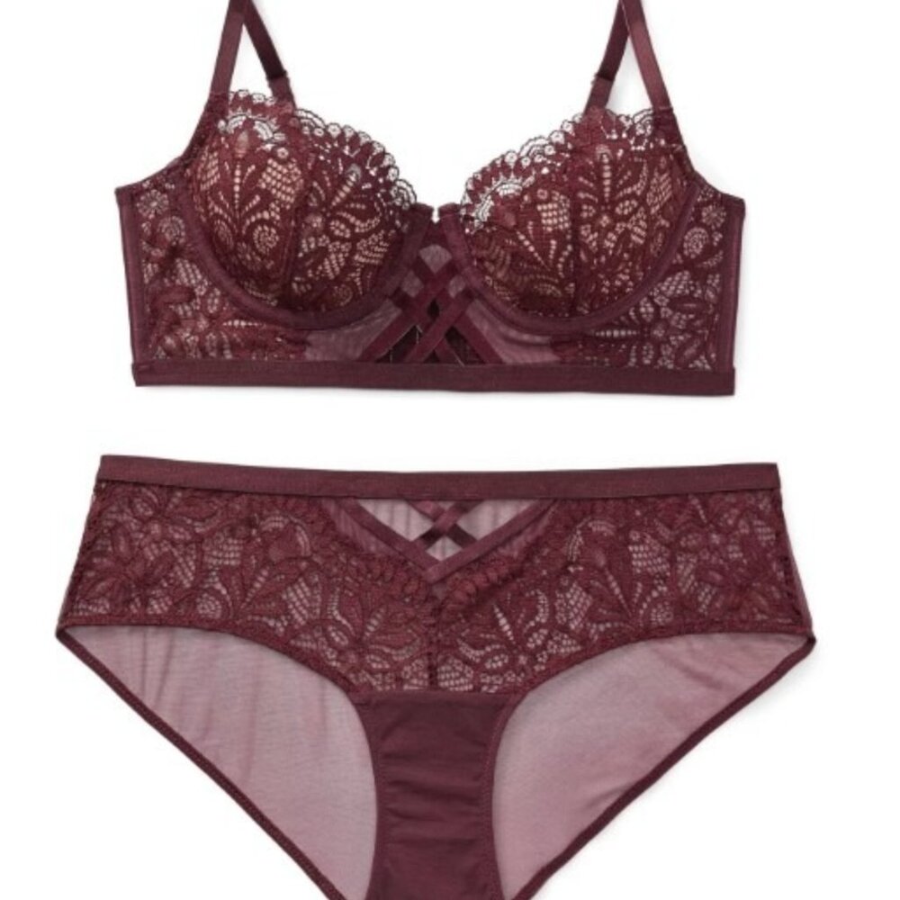 NWT Adore Me Diara Bra + Panty Set - Burgundy - Size 42C + 1X